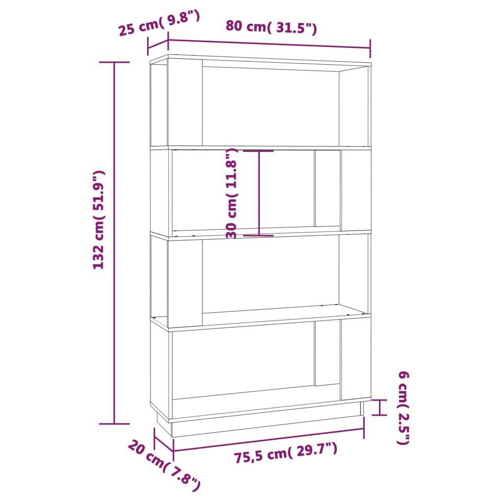 Ormarić za knjige / pregrada crni 80x25x132 cm od borovine
