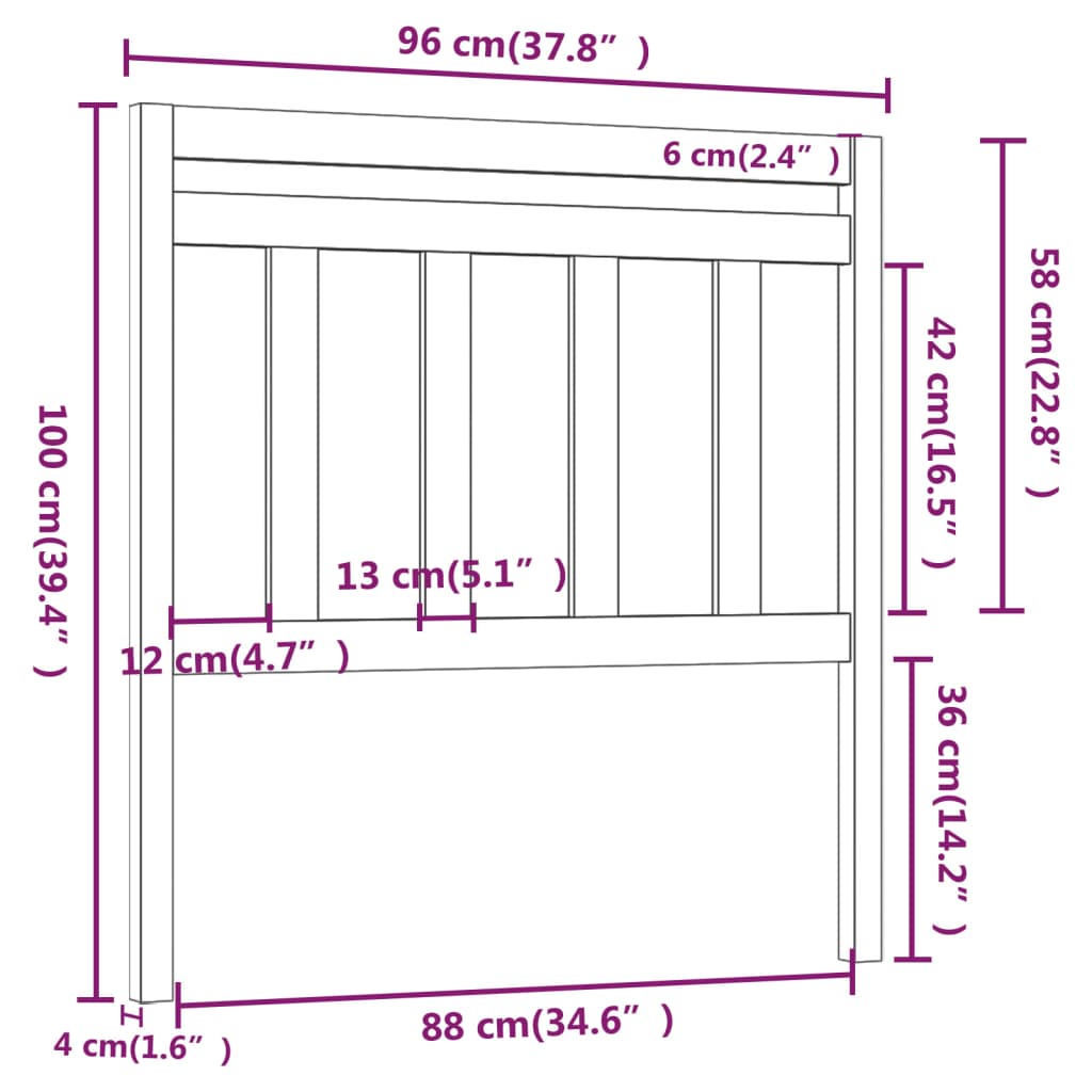 Uzglavlje za krevet crno 96 x 4 x 100 cm od masivne borovine