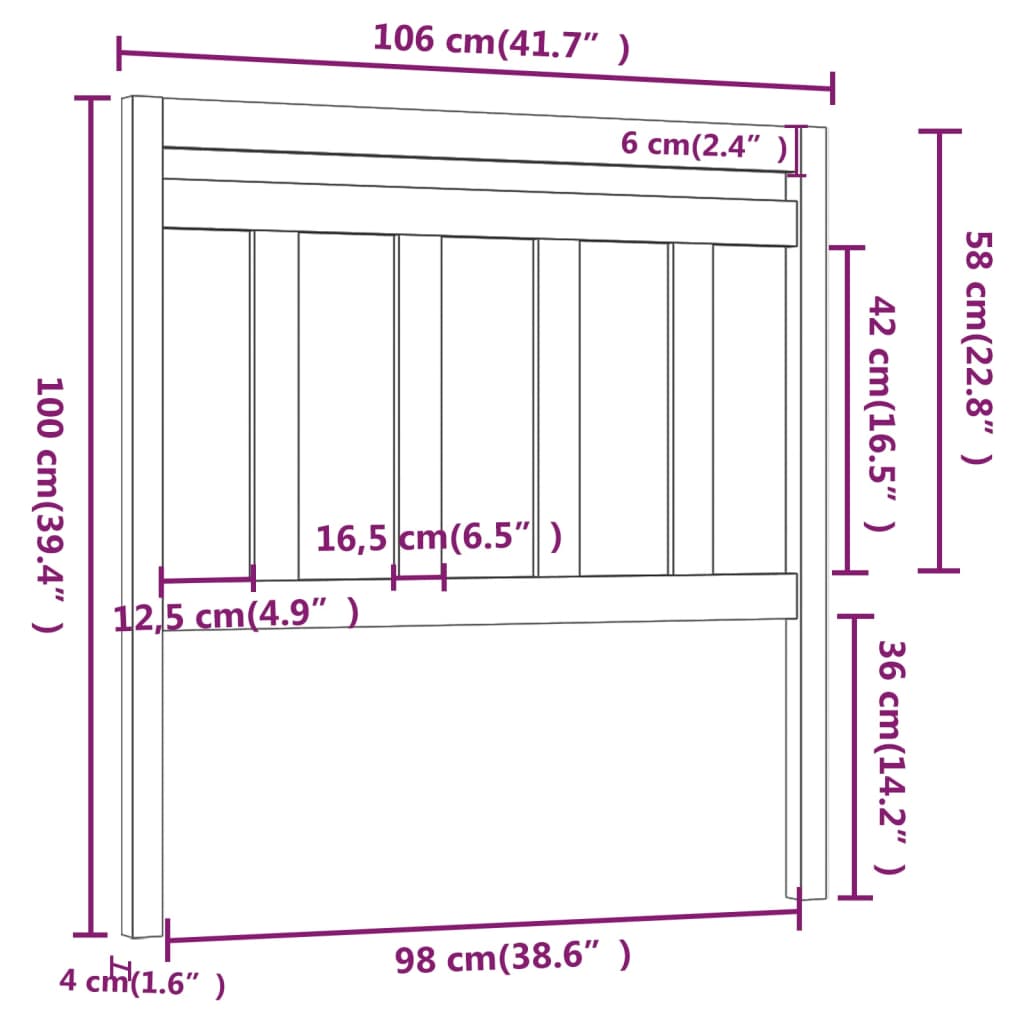 Uzglavlje za krevet crno 106 x 4 x 100 cm od masivne borovine