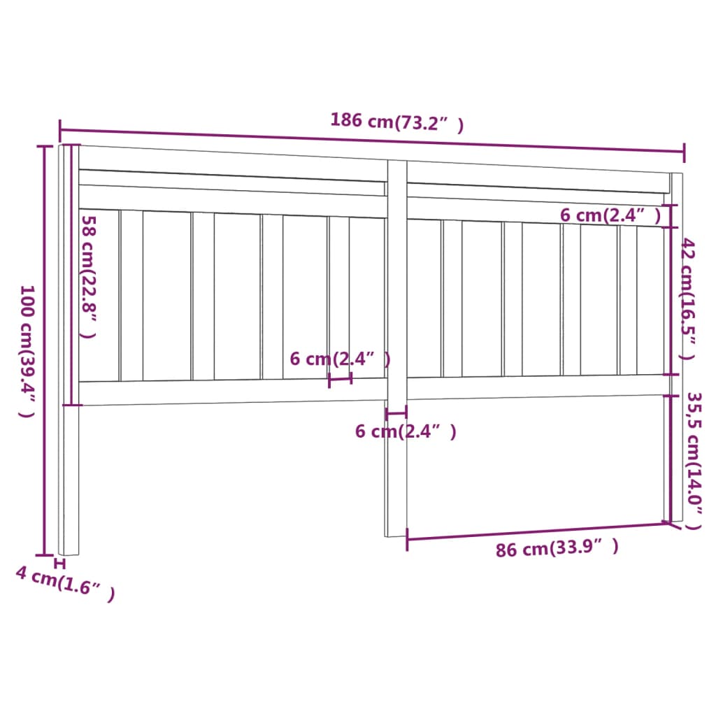 Uzglavlje za krevet 186 x 4 x 100 cm od masivne borovine