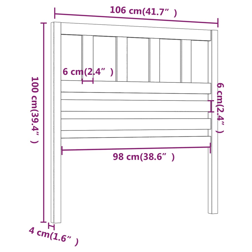 Uzglavlje za krevet crno 106 x 4 x 100 cm od masivne borovine