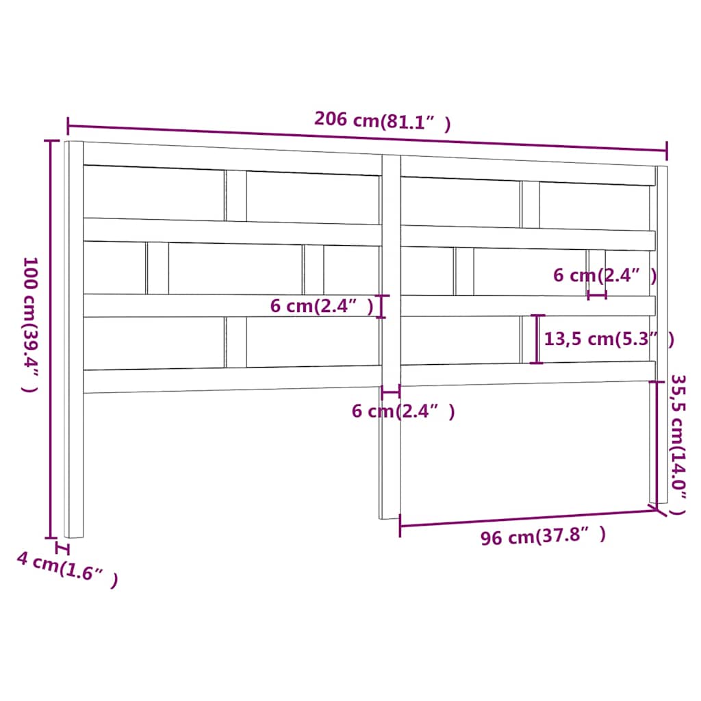 Uzglavlje za krevet crno 206 x 4 x 100 cm od masivne borovine