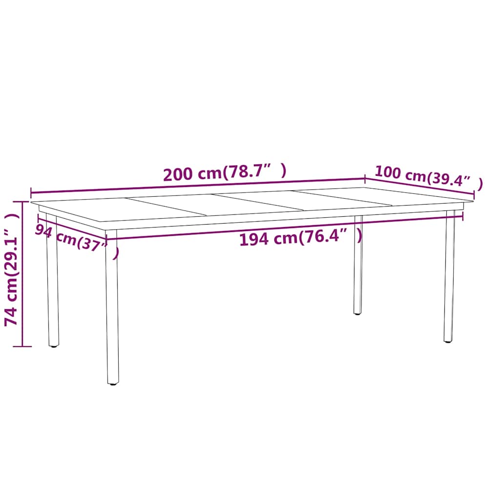 7-dijelni vrtni blagovaonski set crni Crna Dužina stola 200 cm