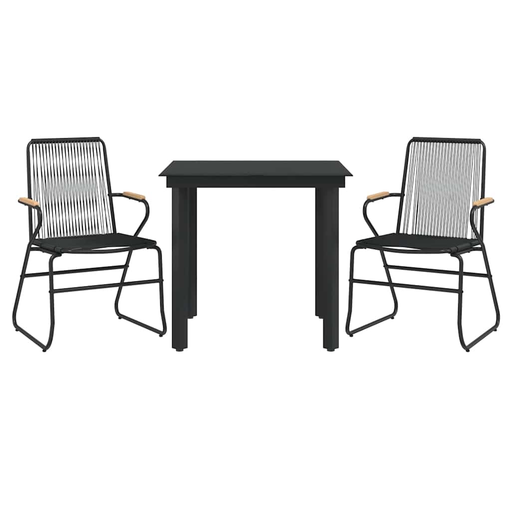 3-dijelni vrtni blagovaonski set od PVC ratana crni