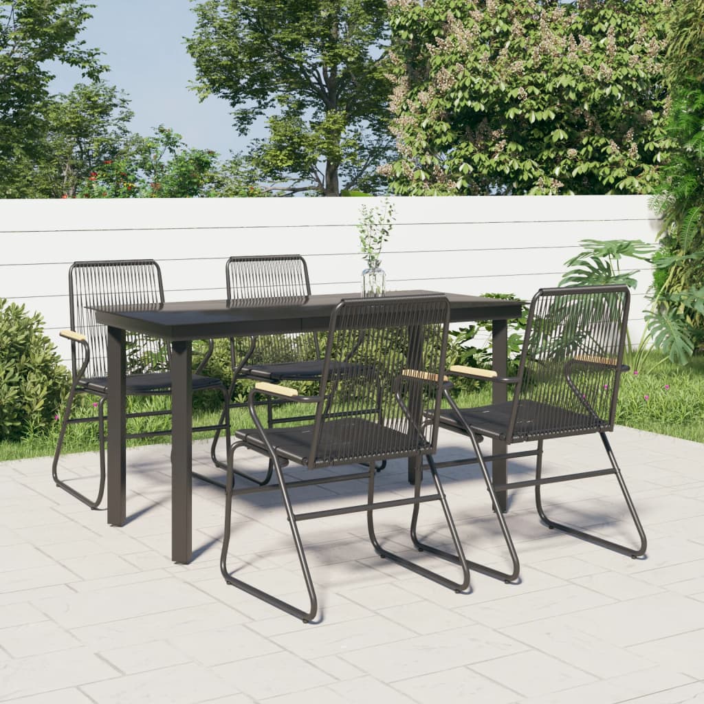 5-dijelni vrtni blagovaonski set od PVC ratana crni
