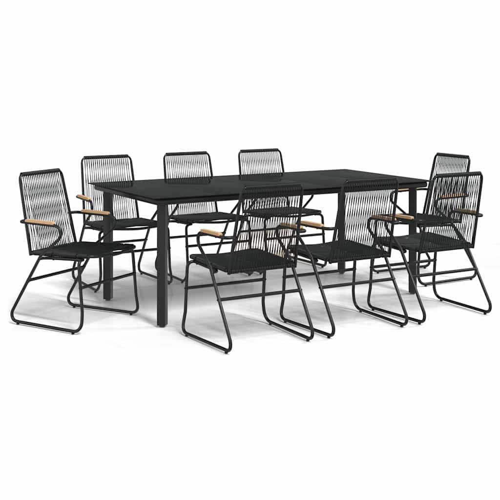 9-dijelni vrtni blagovaonski set od PVC ratana crni Crna Dužina stola 200 cm