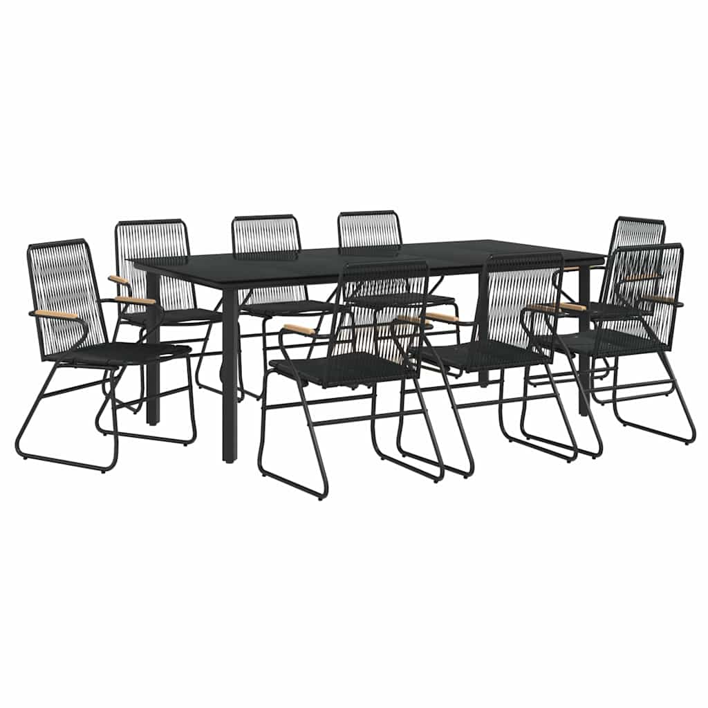 9-dijelni vrtni blagovaonski set od PVC ratana crni Crna Dužina stola 200 cm