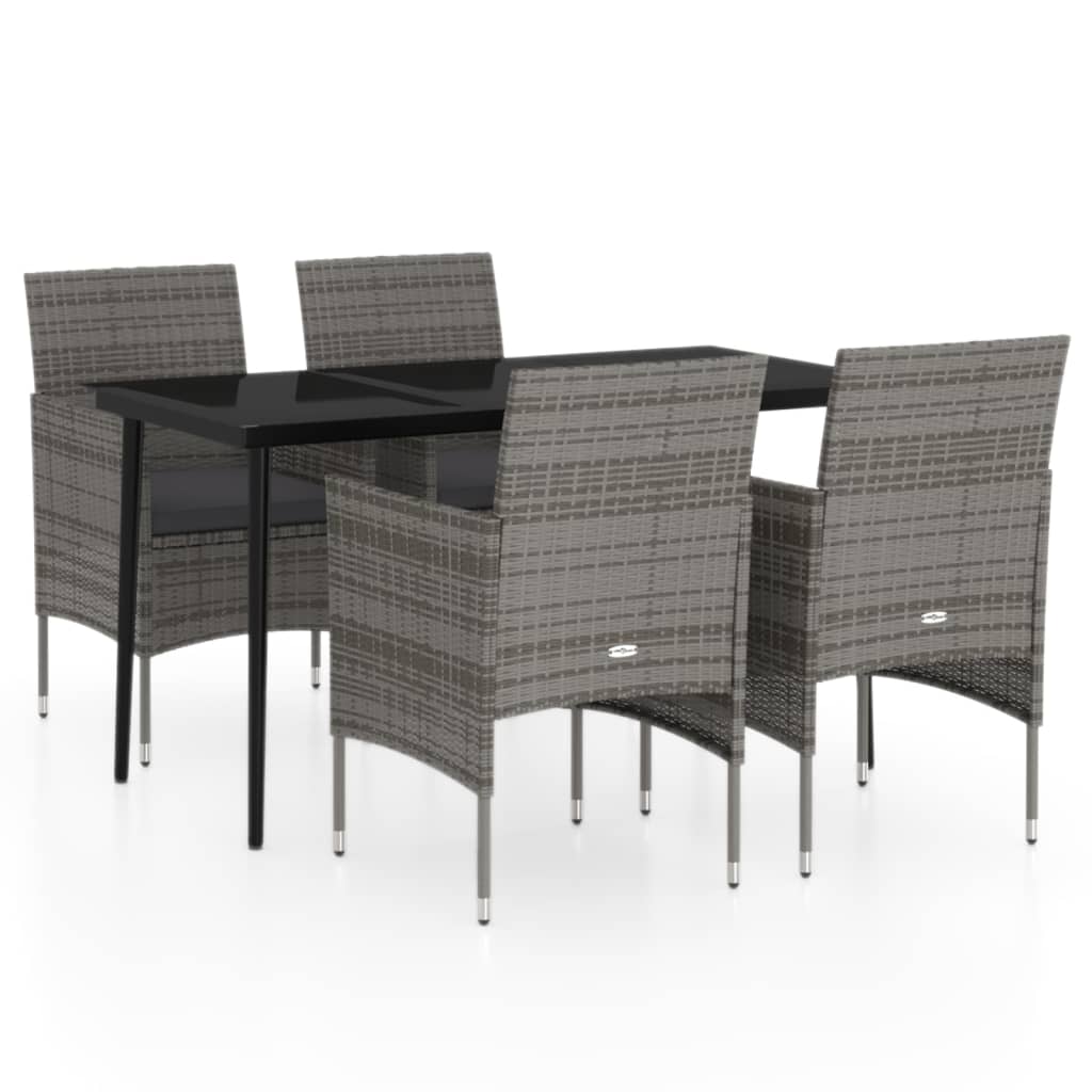 5-dijelni vrtni blagovaonski set s jastucima sivo-crni