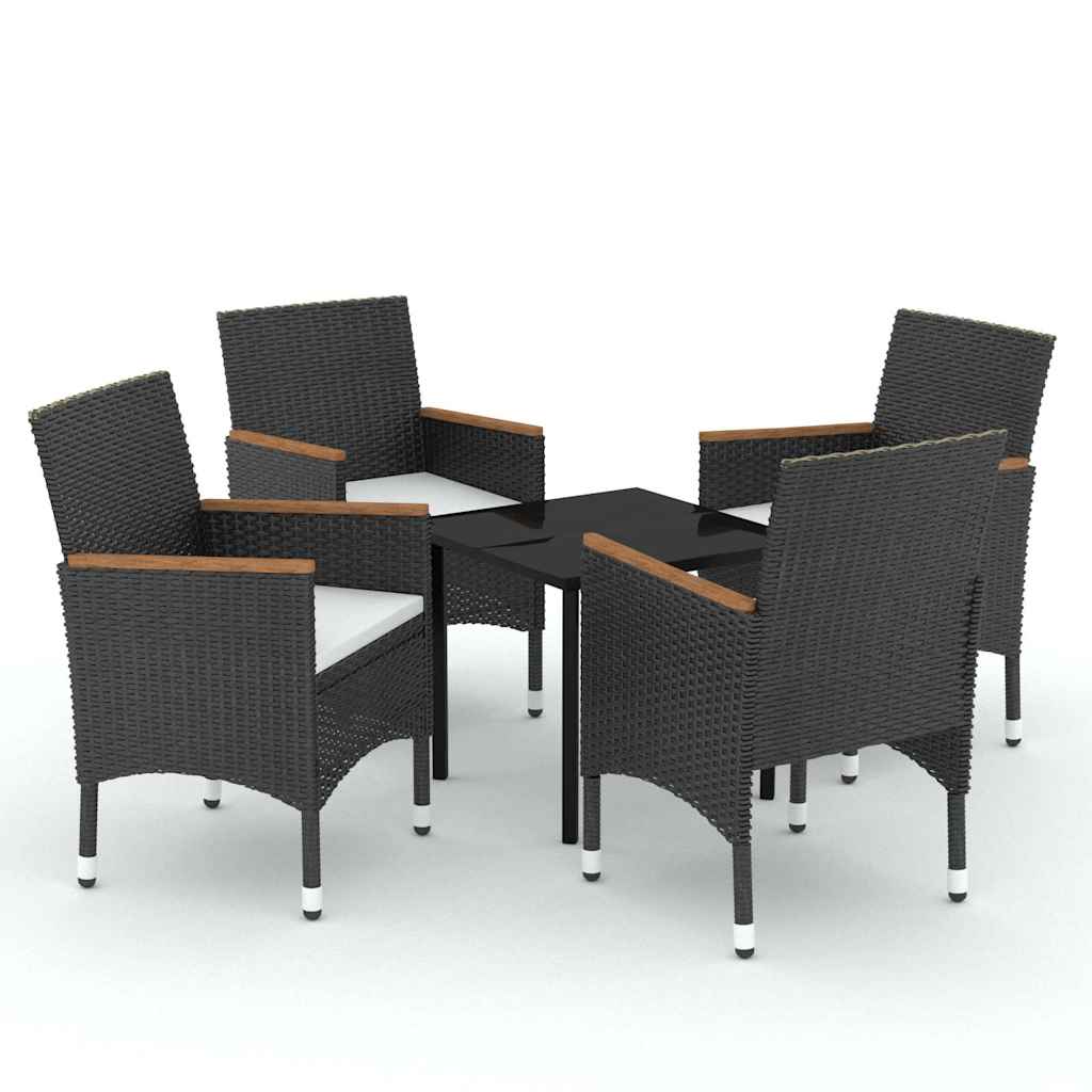 5-dijelni vrtni blagovaonski set s jastucima crni Crna Dužina stola 80 cm