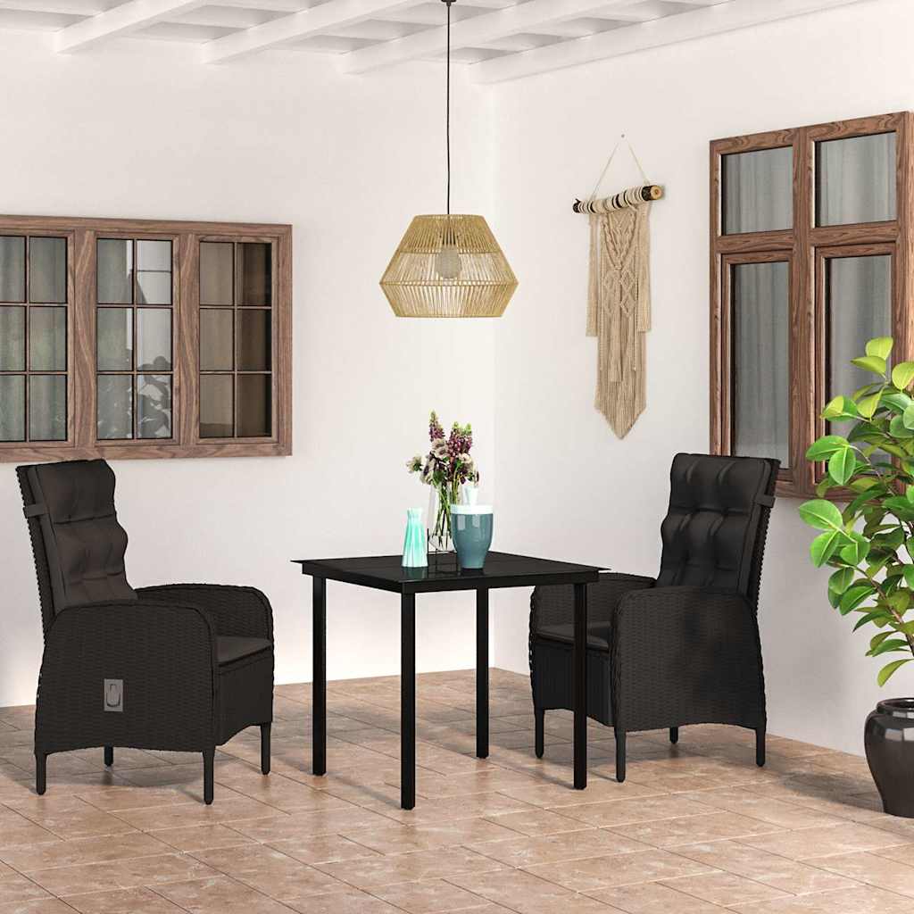 3-dijelni vrtni blagovaonski set s jastucima crni
