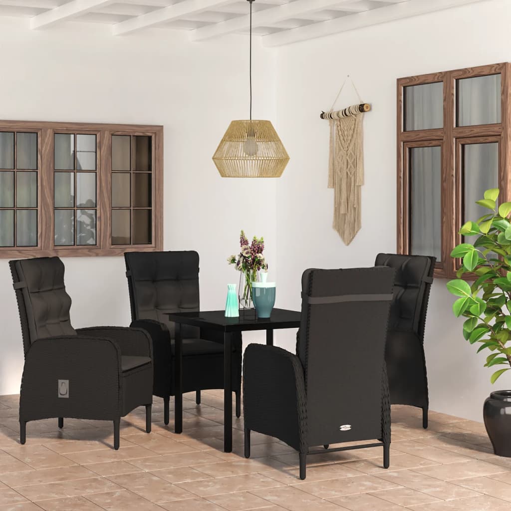 5-dijelni vrtni blagovaonski set s jastucima crni