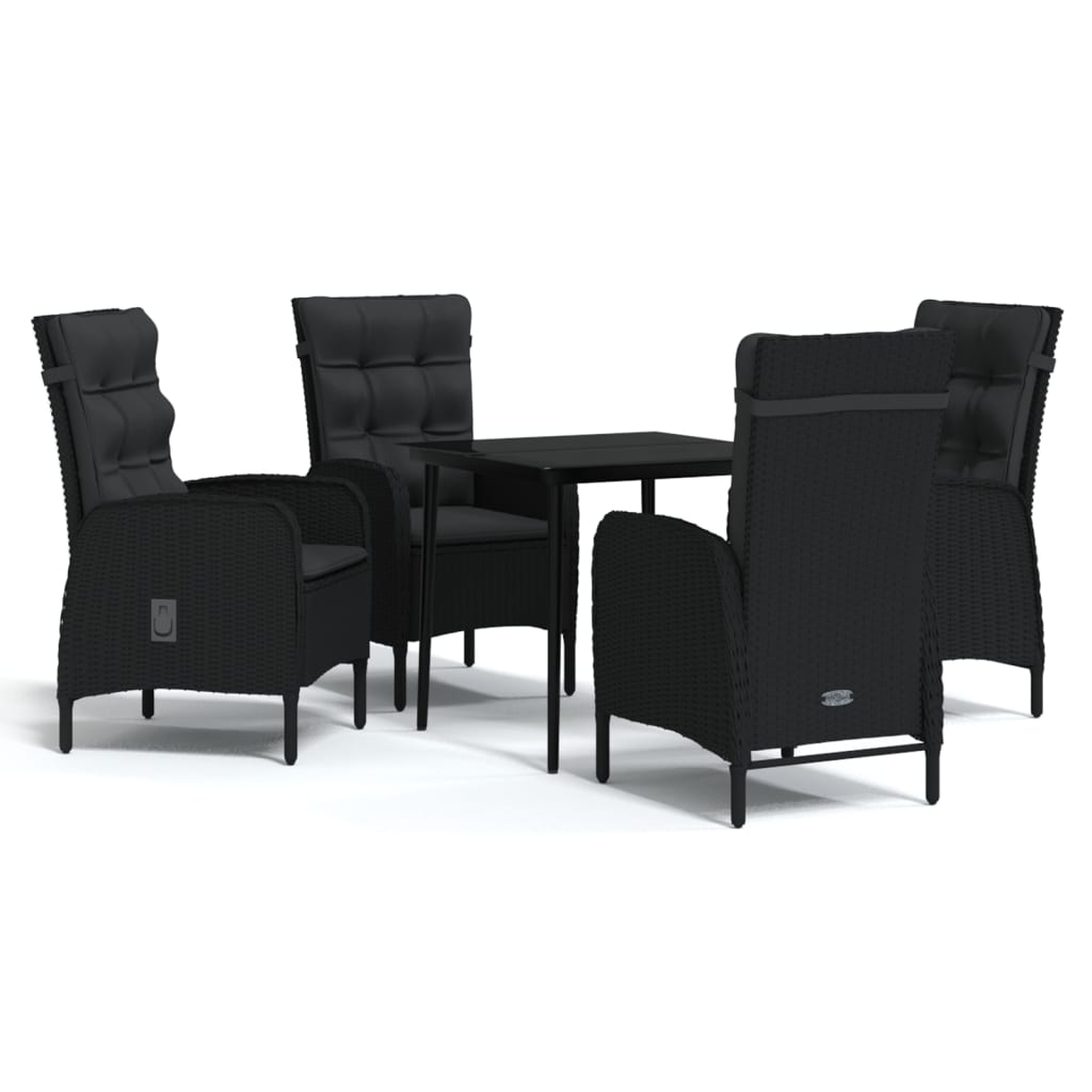 5-dijelni vrtni blagovaonski set s jastucima crni