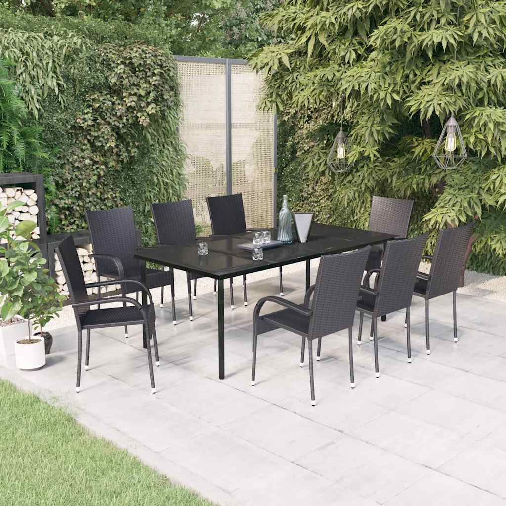 9-dijelni vrtni blagovaonski set crni