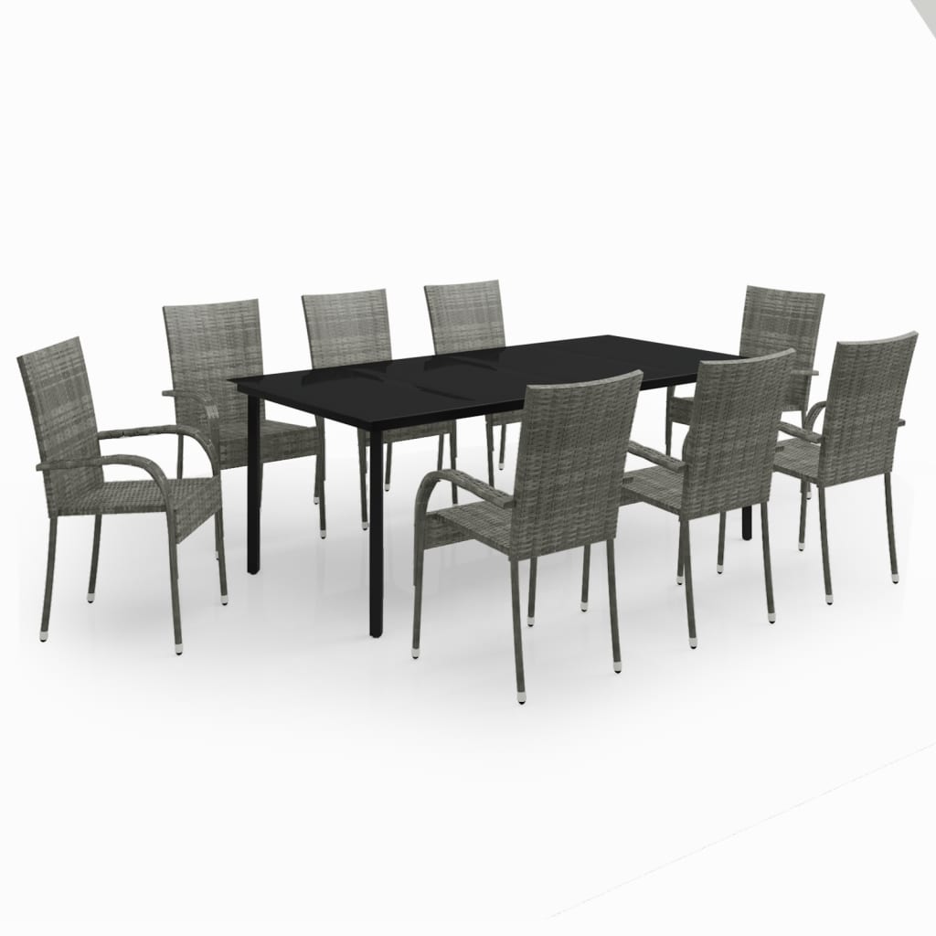9-dijelni vrtni blagovaonski set sivo-crni