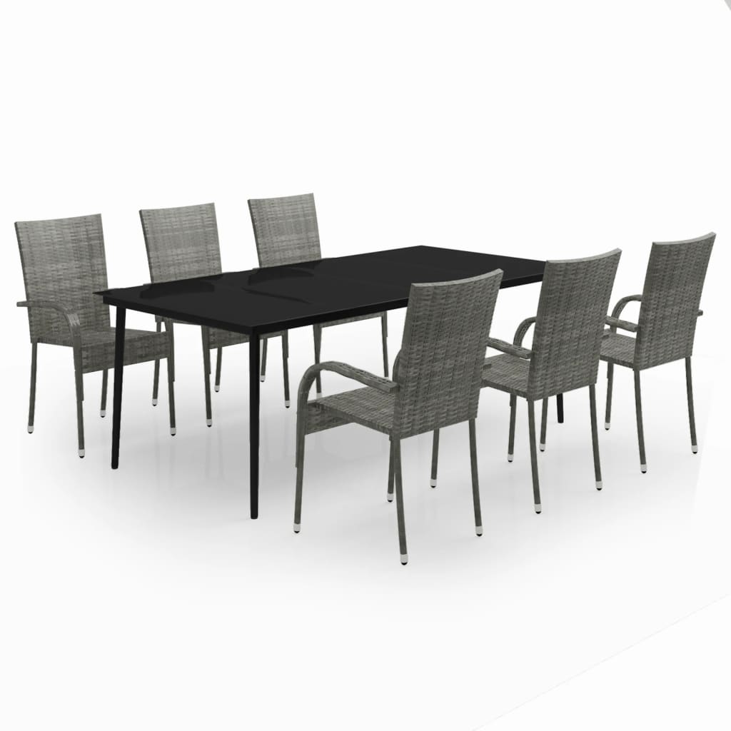 7-dijelni vrtni blagovaonski set sivo-crni