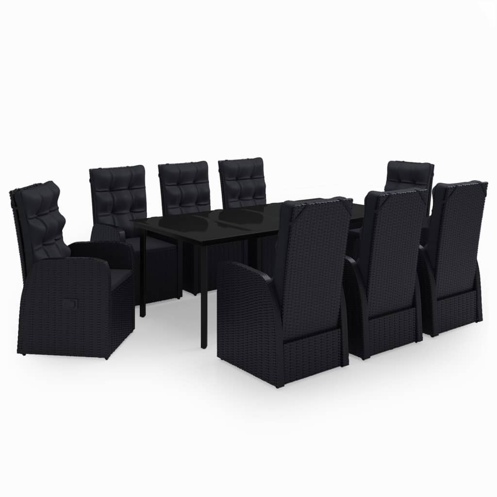 9-dijelni vrtni blagovaonski set s jastucima crni
