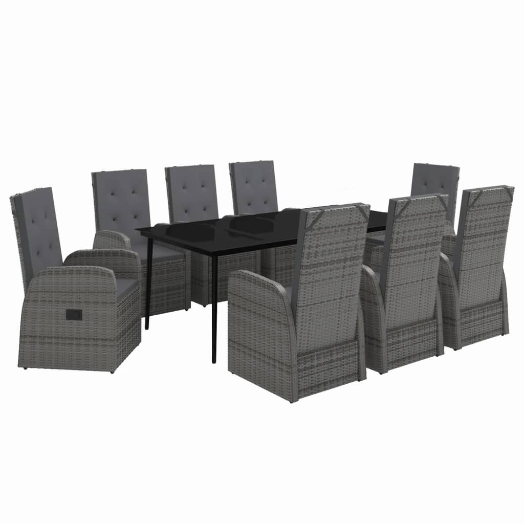 9-dijelni vrtni blagovaonski set s jastucima sivi