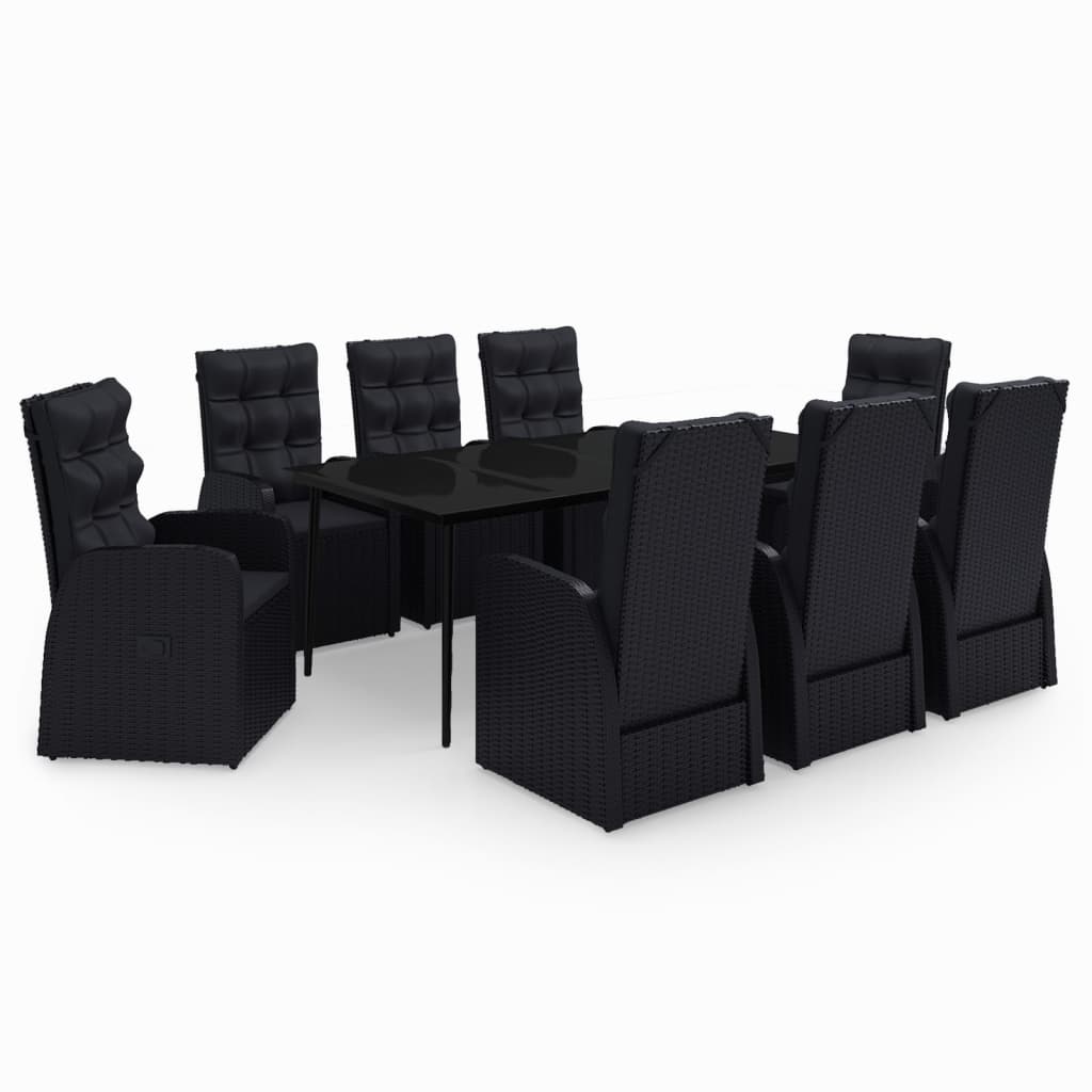 9-dijelni vrtni blagovaonski set s jastucima crni