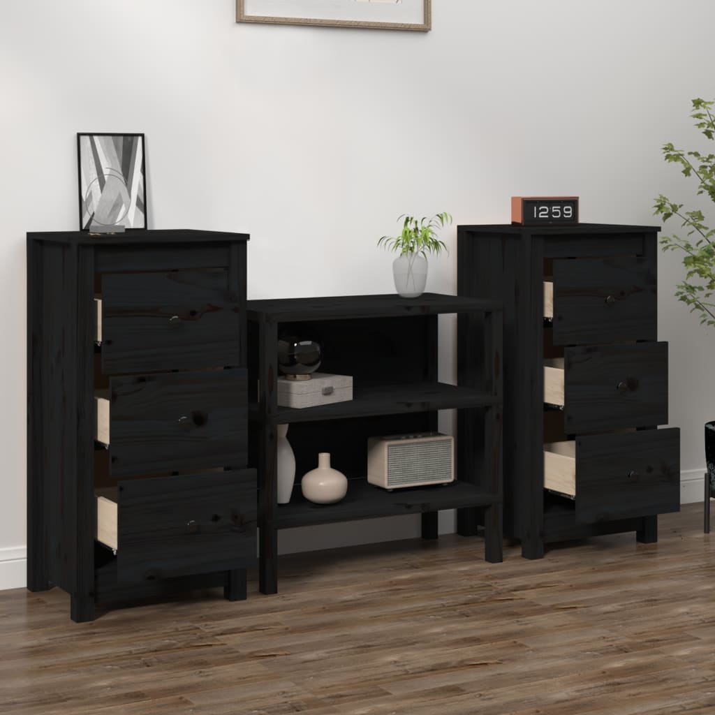 Komode 2 kom crne 40x35x80 cm od masivne borovine