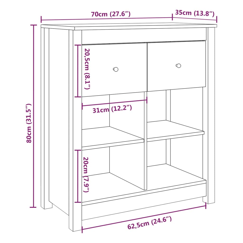 Komoda sivi 70 x 35 x 80 cm od masivne borovine