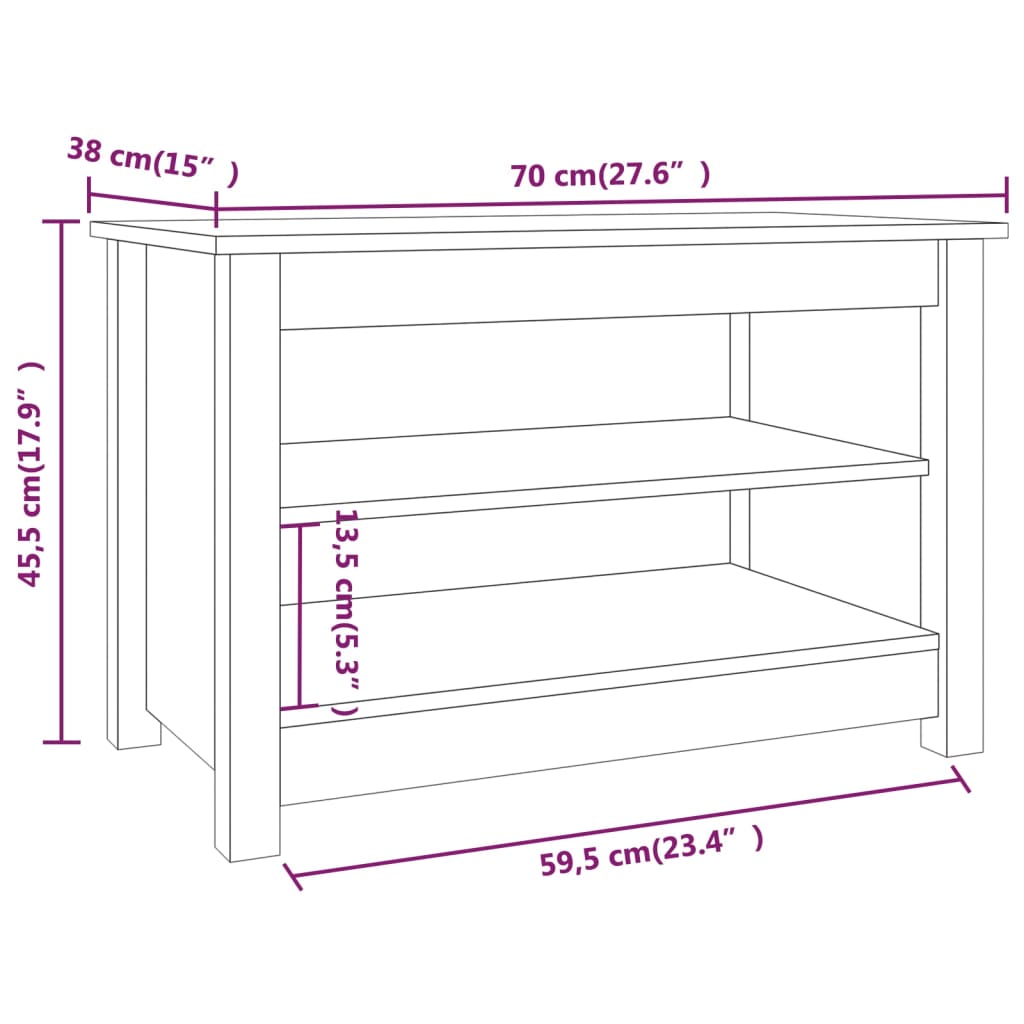 Klupa za cipele crna 70 x 38 x 45,5 cm od masivne borovine