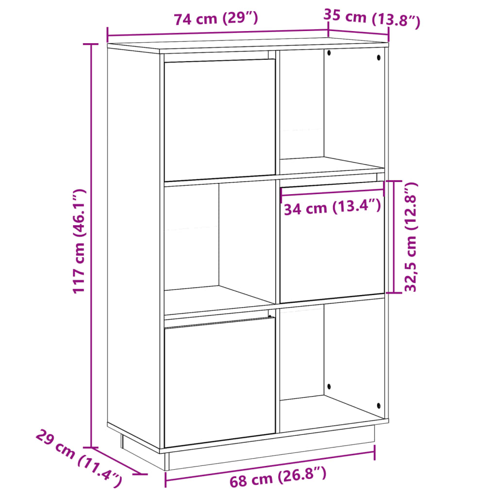 Visoka komoda boja meda 74 x 35 x 117 cm od masivne borovine
