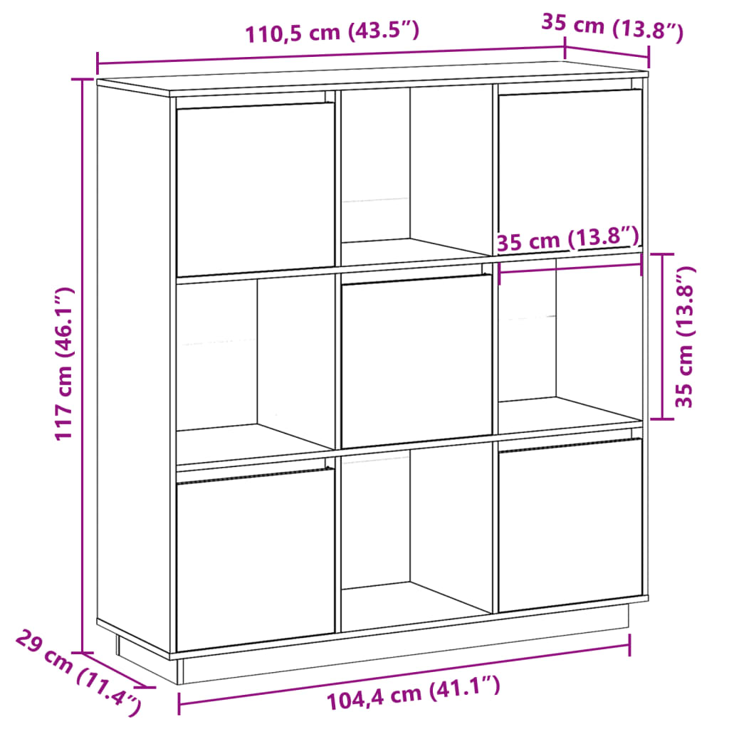 Visoka komoda siva 110,5x35x117 cm od masivne borovine