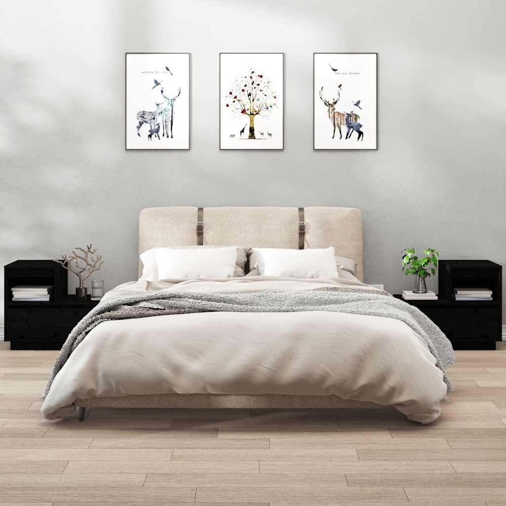 Noćni ormarići 2 kom Crno 60x34x51 cm od masivne borovine