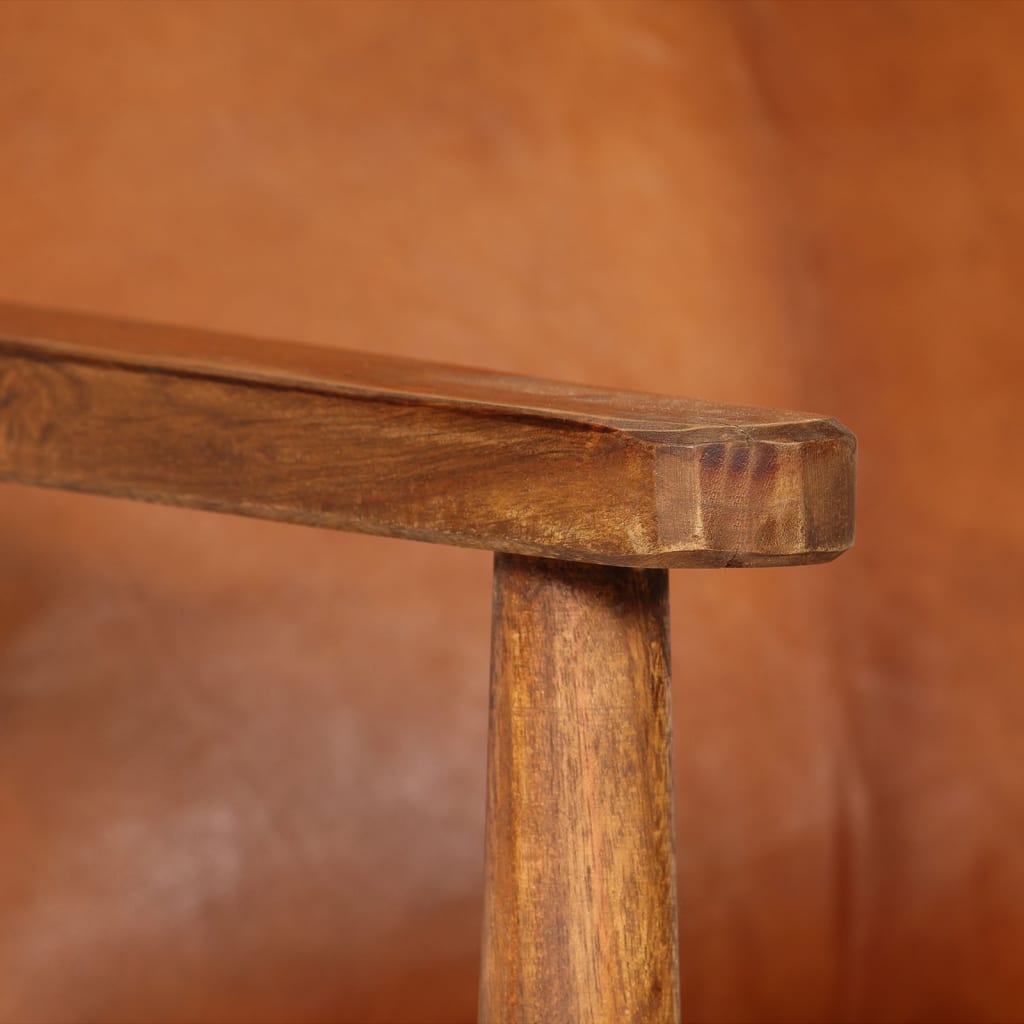 2-dijelni set sofa od prave kože i masivnog drva bagrema smeđi