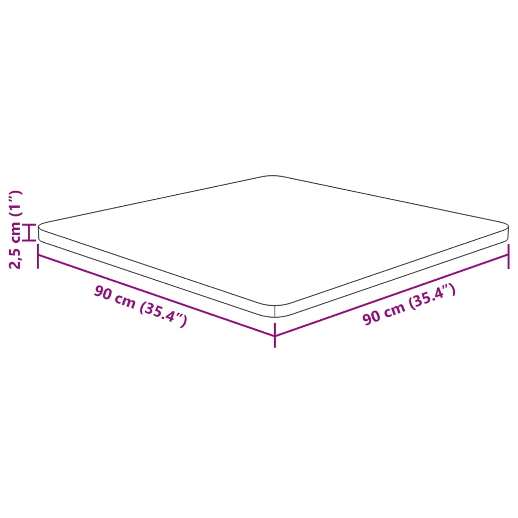 Četvrtasta stolna ploča 90 x 90 x 2,5 cm netretirana hrastovina