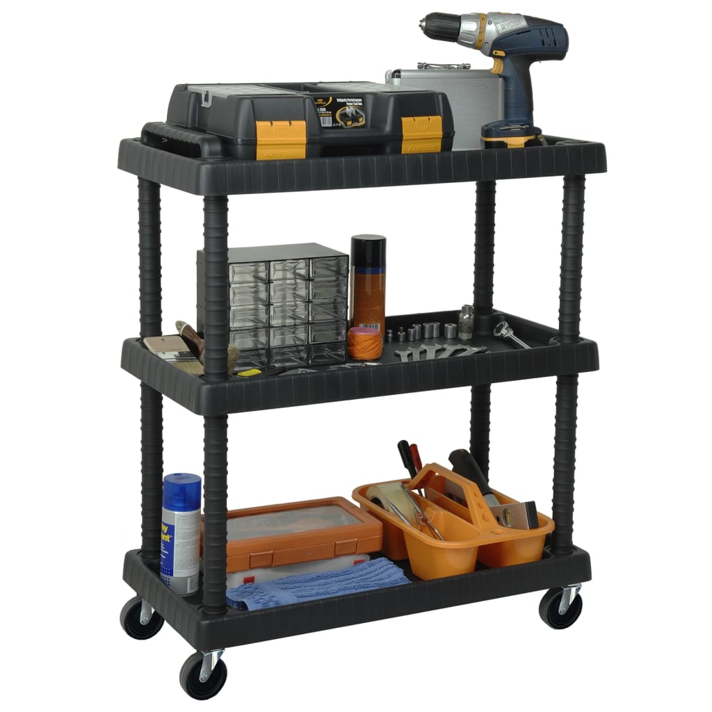 Radionička kolica za alat s 3 razine crna 75 x 37,5 x 92 cm PP