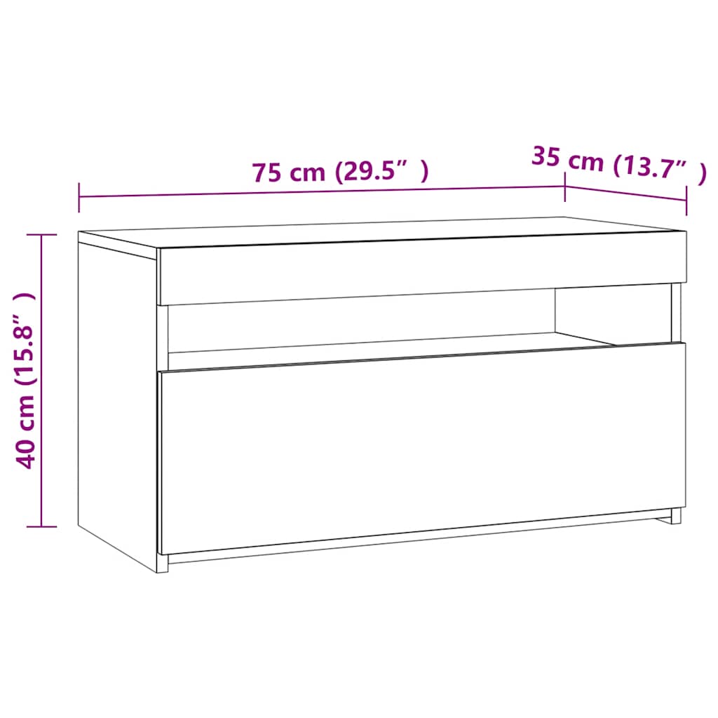 TV ormarić s LED svjetlima siva boja hrasta 75 x 35 x 40 cm