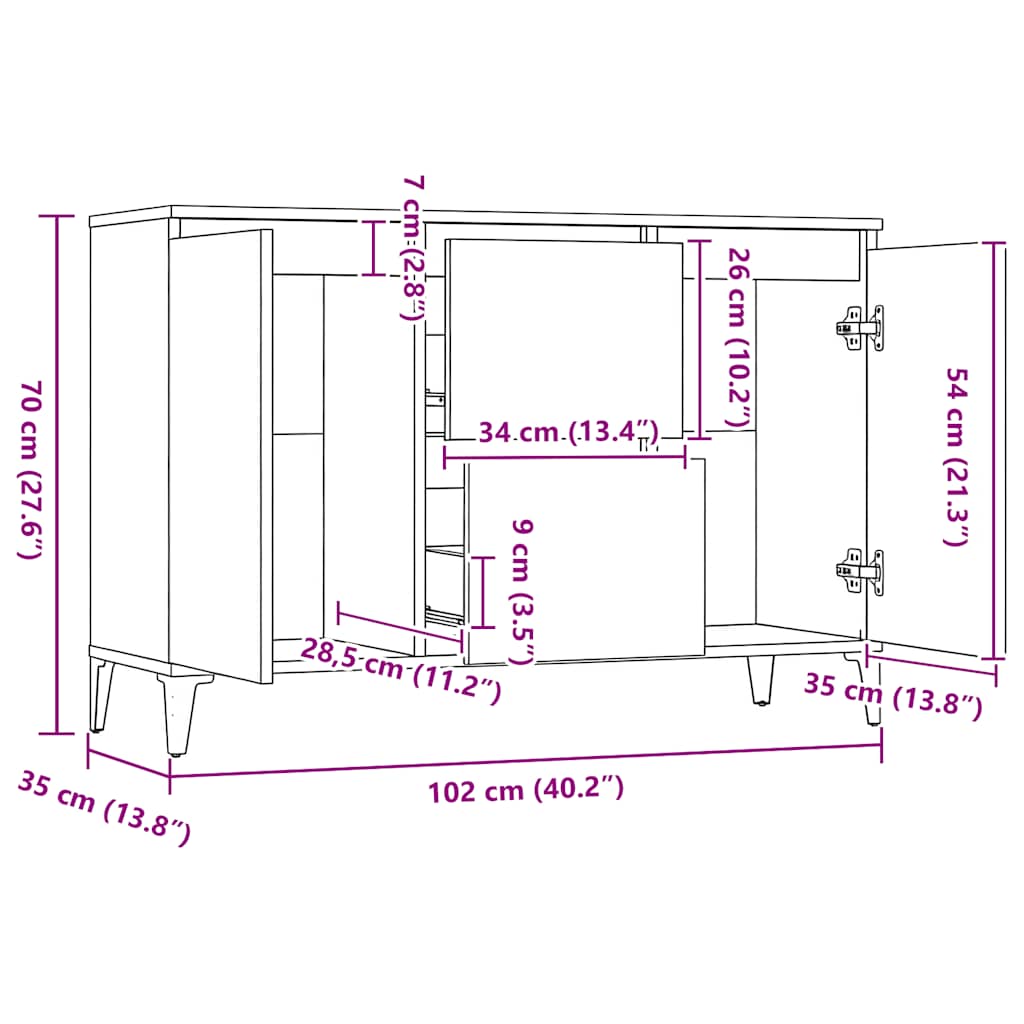 Komoda boja dimljenog hrasta 102 x 35 x 70 cm konstruirano drvo