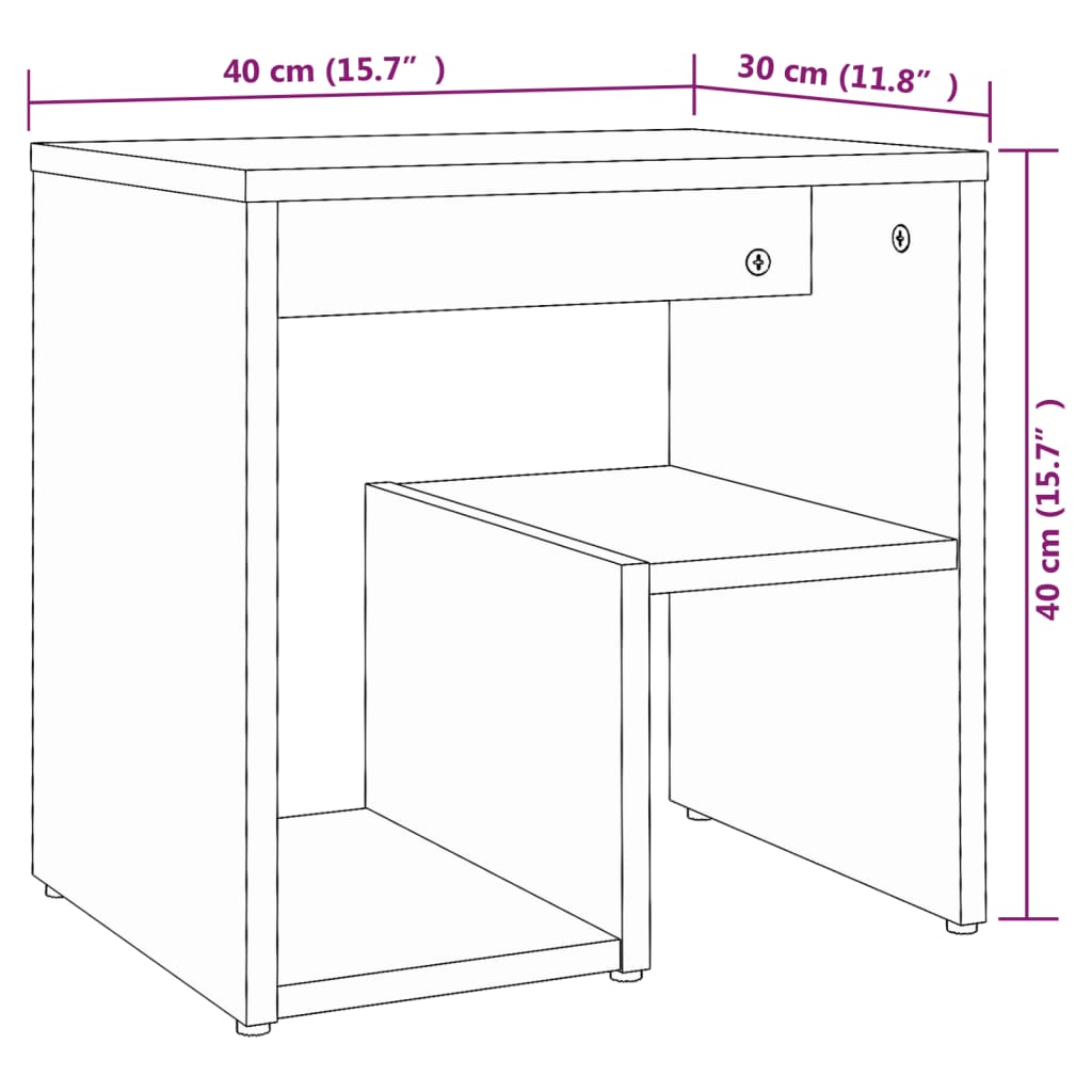 Noćni ormarići 2 kom sivi hrast 40x30x40 cm konstruirano drvo
