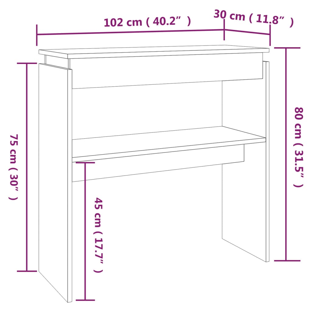Konzolni stol smeđa boja hrasta 102x30x80 cm konstruirano drvo