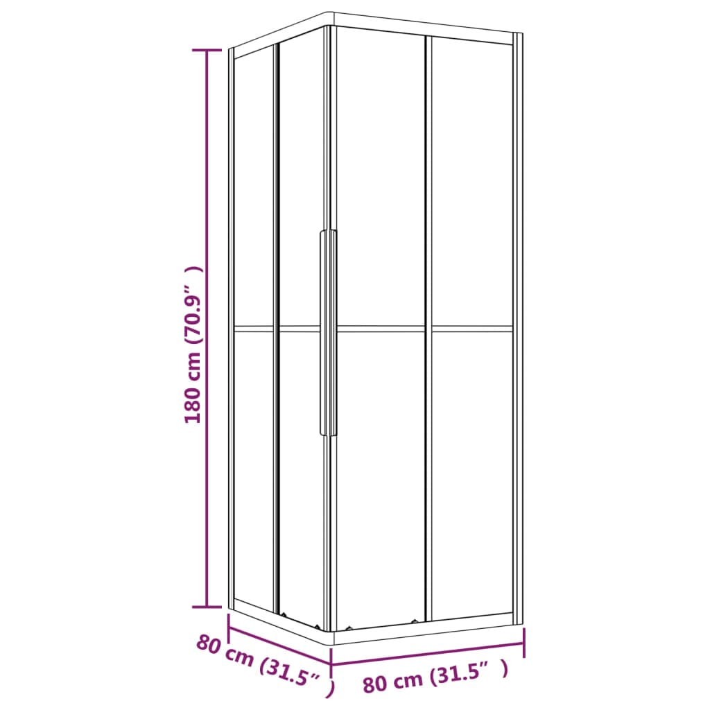 Prugasta tuš-kabina ESG 80 x 80 x 180 cm crna