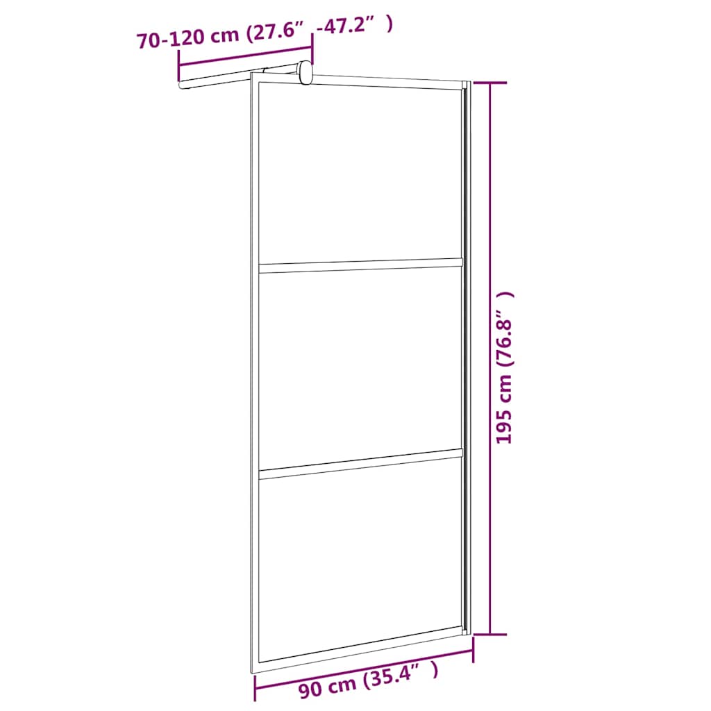 Pregrada za tuš 90 x 195 cm s mutnim staklom ESG crna