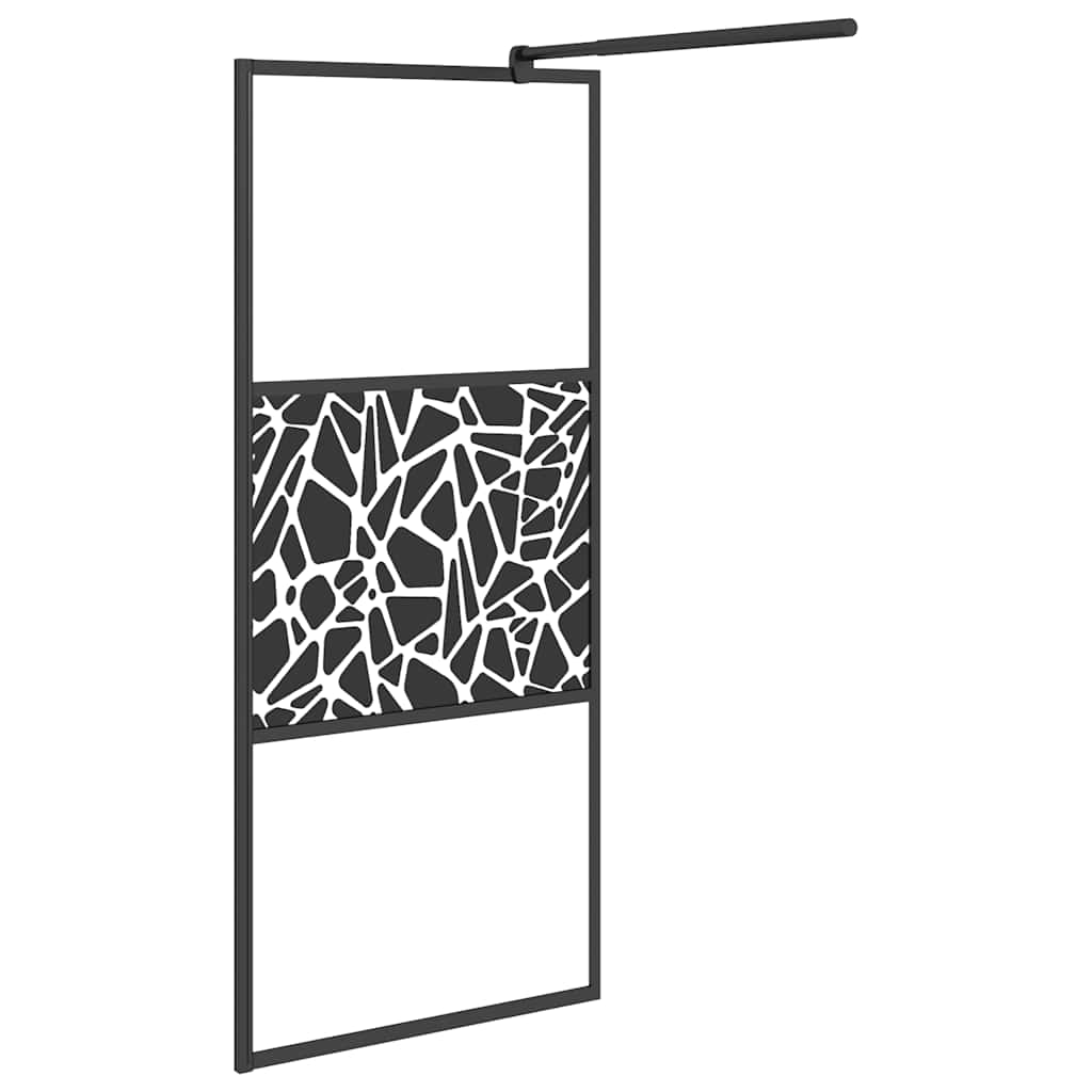 Pregrada za tuš 90 x 195 cm staklo ESG s uzorkom kamena crna