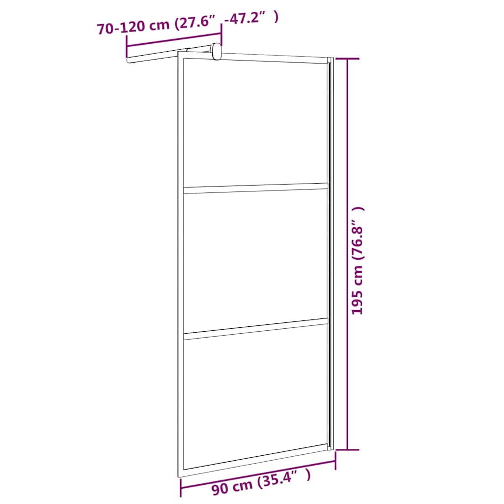 Pregrada za tuš 90 x 195 cm staklo ESG s uzorkom kamena crna