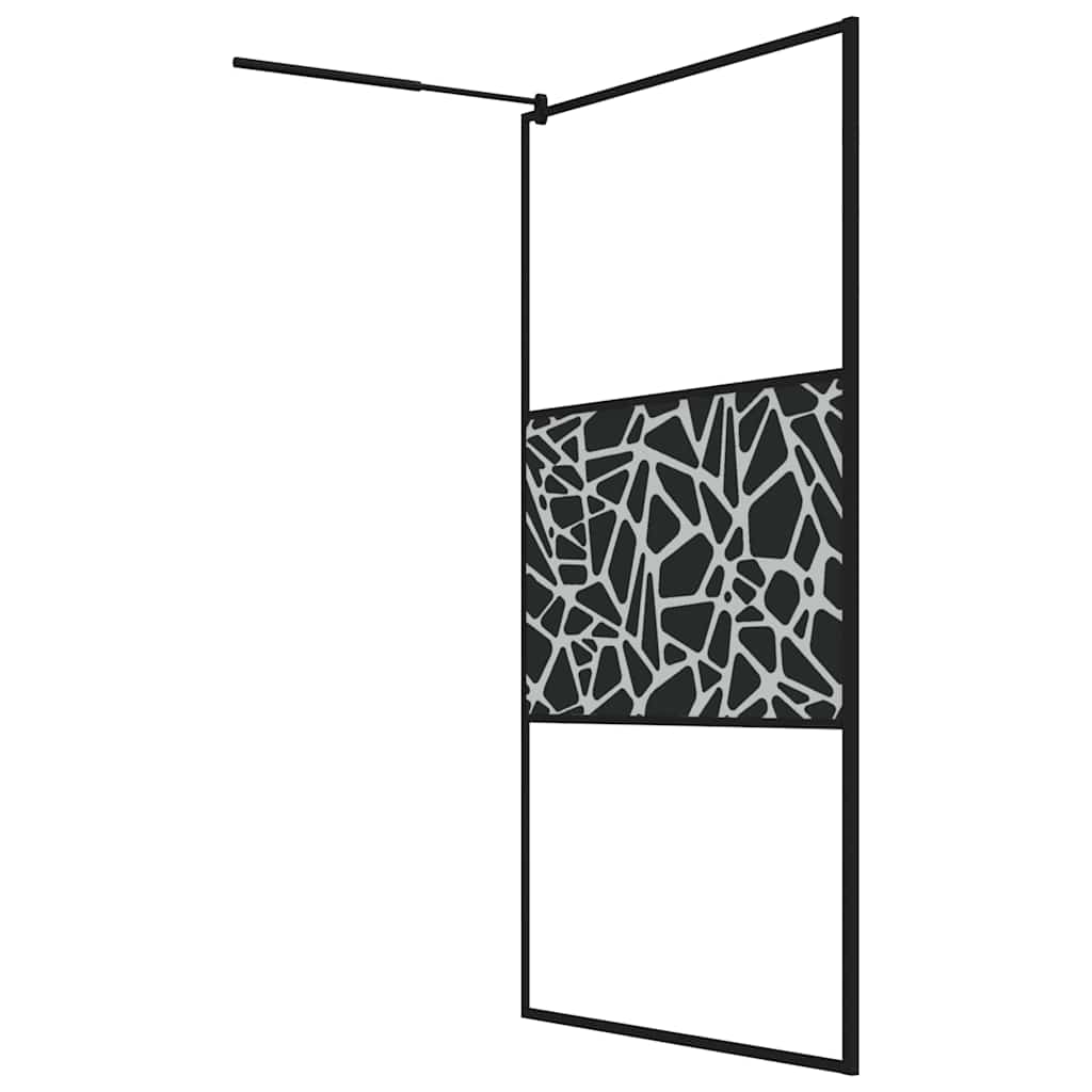 Pregrada za tuš 115 x 195 cm staklo ESG s uzorkom kamena crna