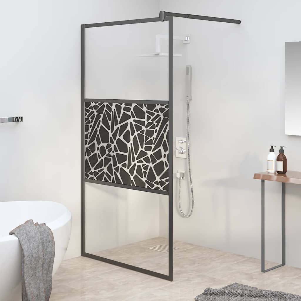 Pregrada za tuš 115 x 195 cm staklo ESG s uzorkom kamena crna