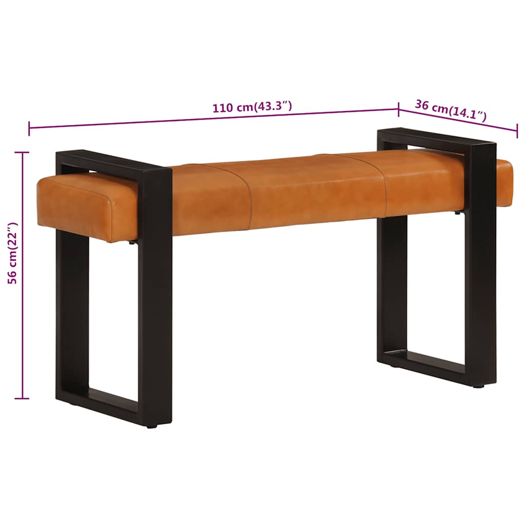 Klupa crno-smeđa 110 cm od prave kozje kože