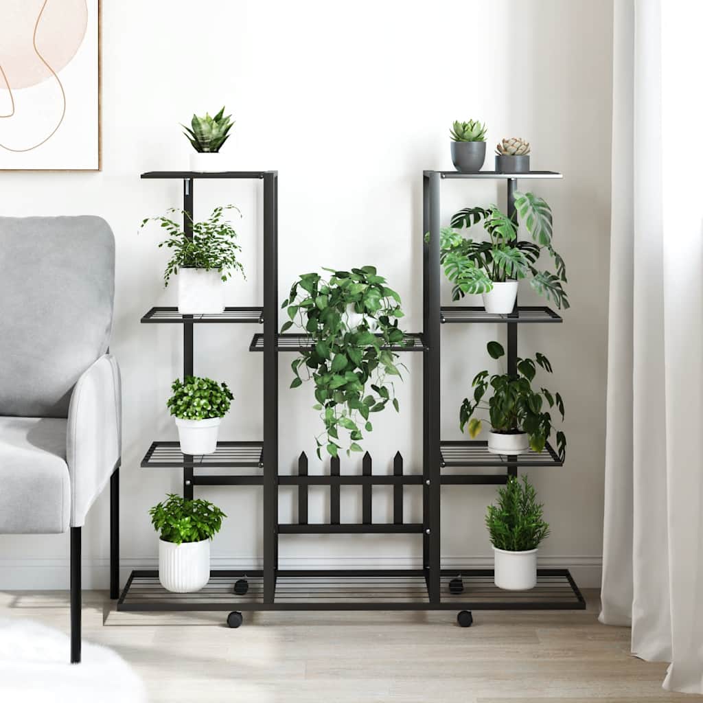 Stalak za cvijeće s kotačima 94,5x24,5x91,5 cm crni željezni