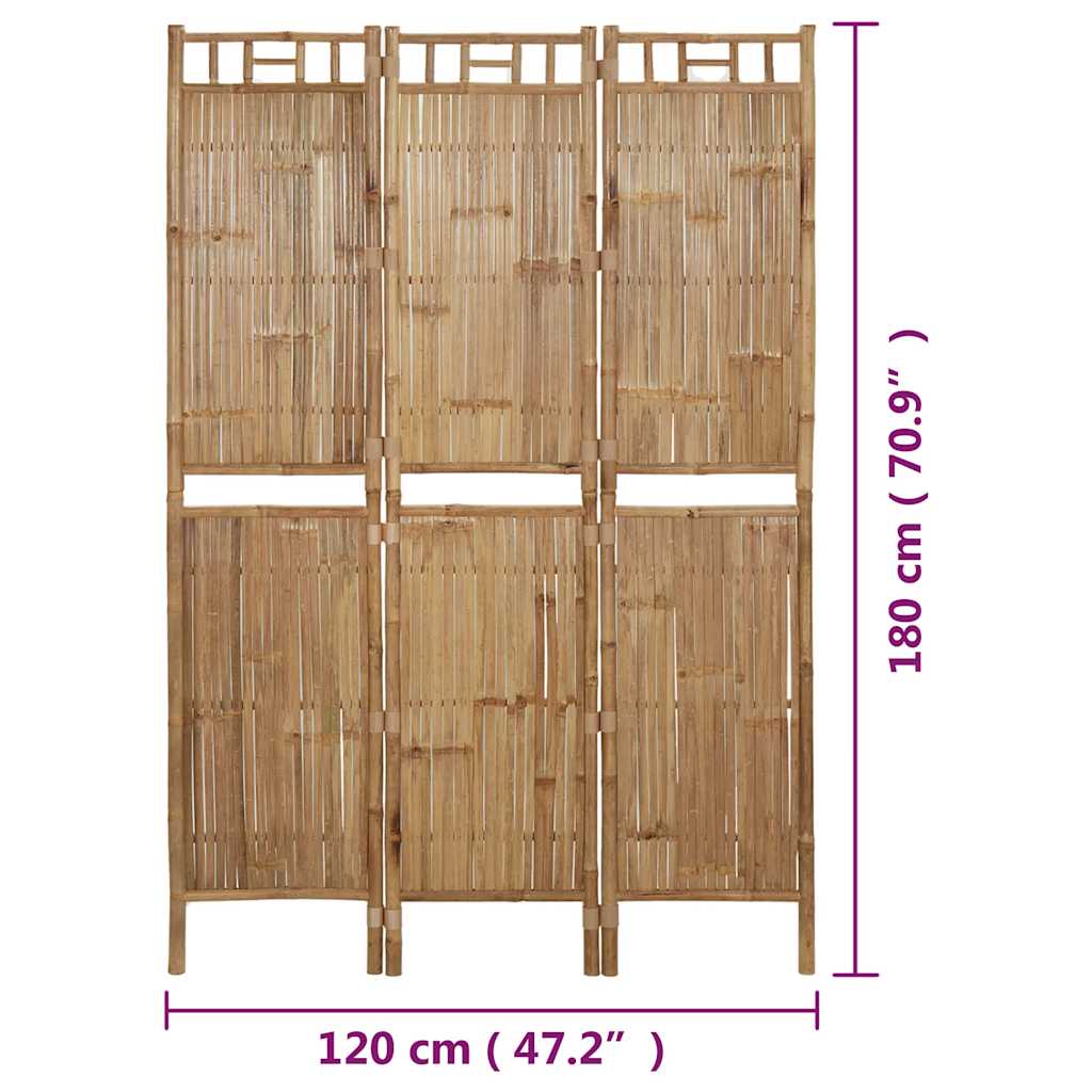 Sobna pregrada s 3 panela od bambusa 120 x 180 cm