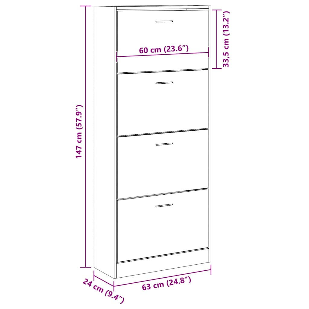 Ormarić za cipele crna 63 x 24 x 147 cm od konstruiranog drva