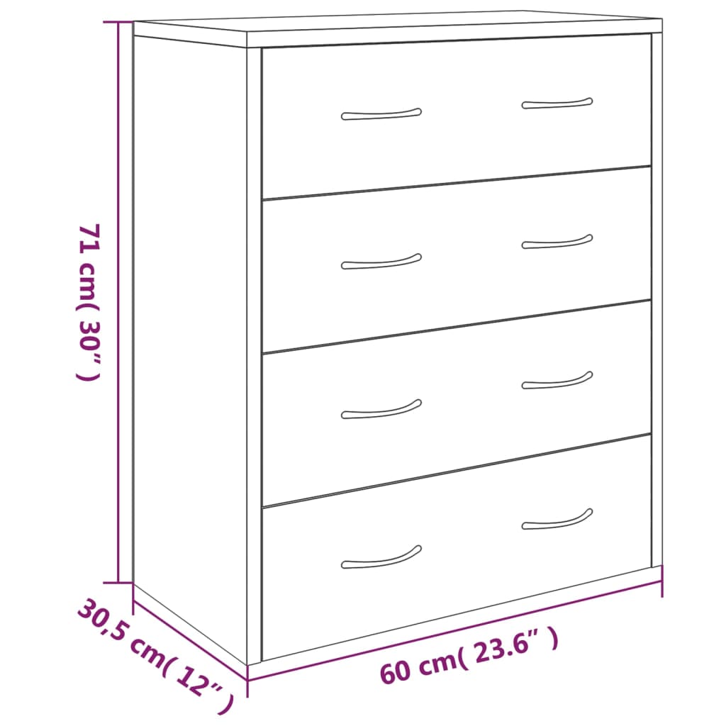 Komoda s 4 ladice 60 x 30,5 x 71 cm boja smeđeg hrasta