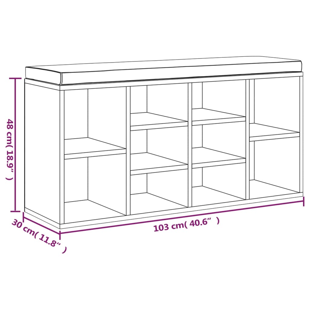 Klupa za cipele boja sivog hrasta 103x30x48cm konstruirano drvo