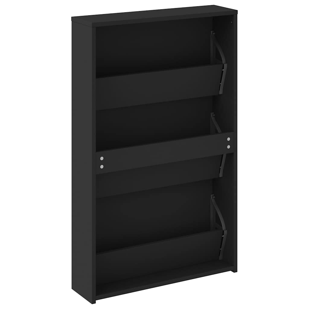 Ormarić za cipele s ogledalom, 3-slojni, crni, 63x17x102,5 cm