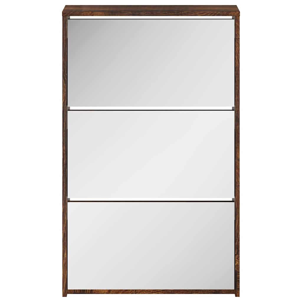 Ormarić za cipele sa zrcalom 3 razine boja hrasta 63x17x102,5cm