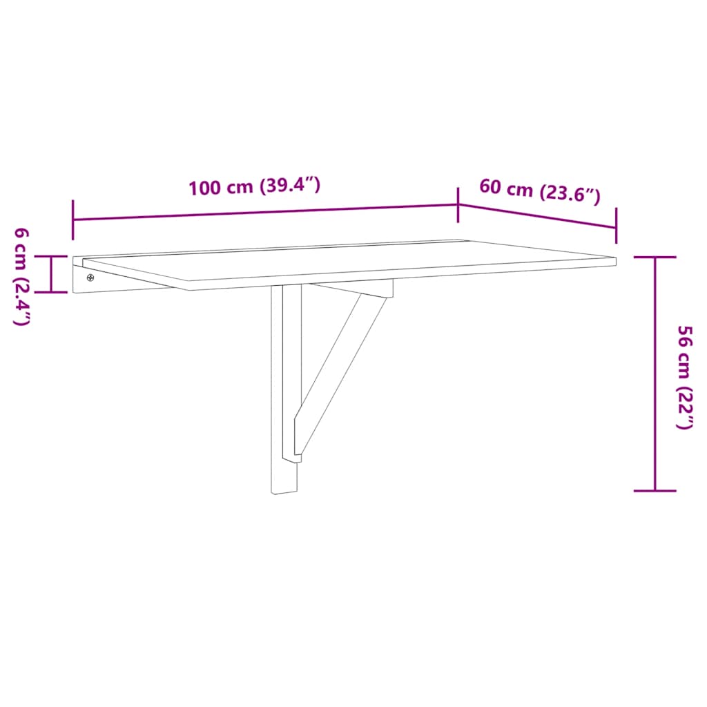 Sklopivi zidni stol boja hrasta 100x60x56 cm konstruirano drvo